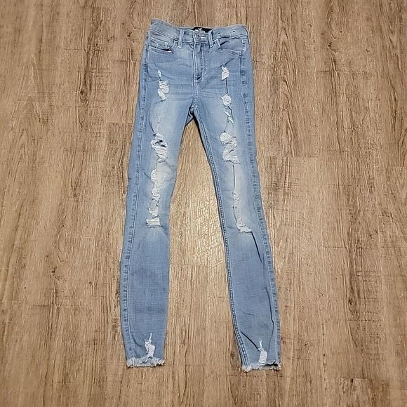 Hollister Distressed High Rise Super Skinny Jeans ~ Sz 0R ~ Blue ~ 28.5" Inseam - Picture 2 of 7